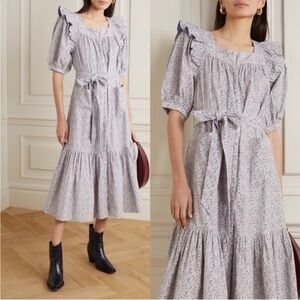 DOEN Malta Ruffle Floral Corduroy Cotton Midi Dress